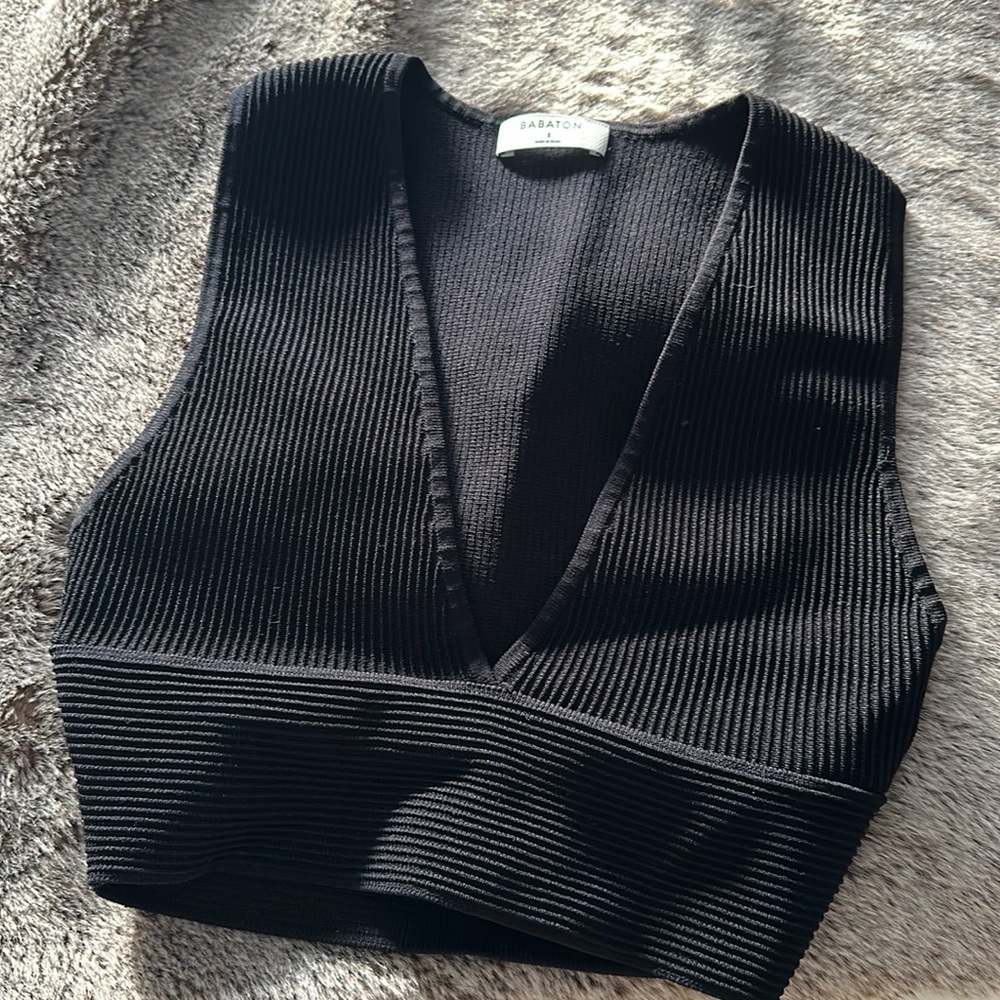Babaton sculp knit V neck tank top